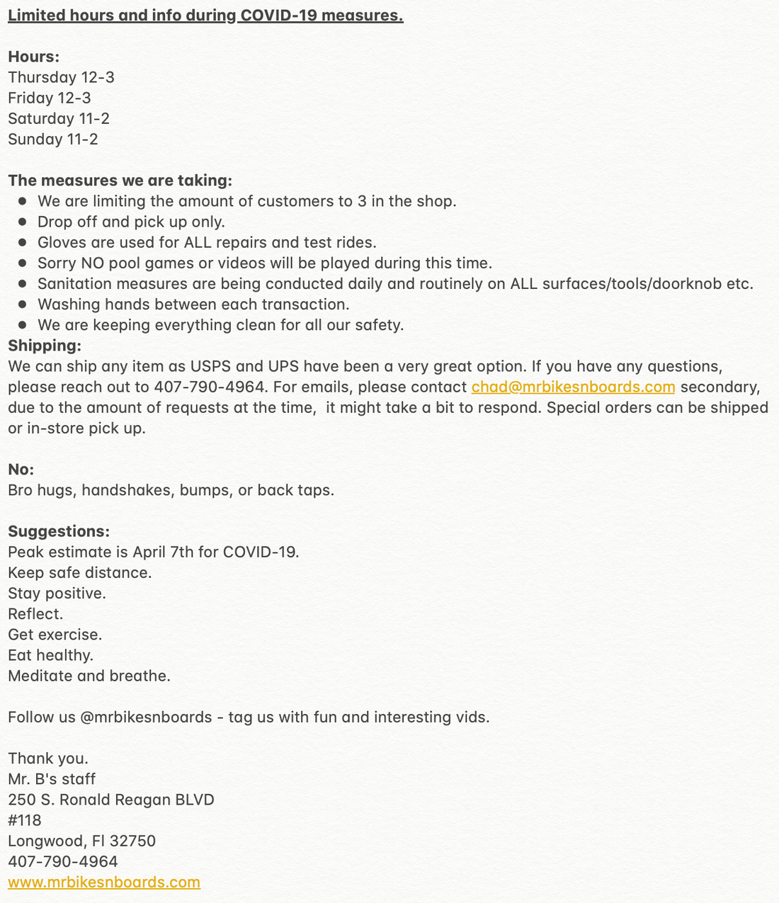 Limited hours and info during COVID-19 measures.