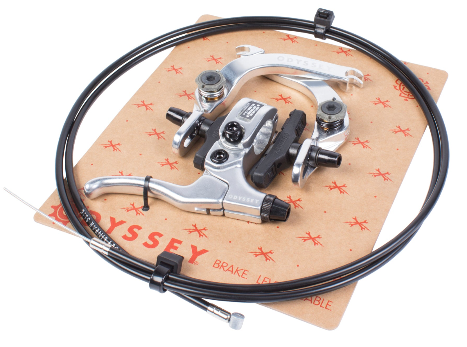 ODYSSEY BMX RIGHT HAND BRAKE KIT SILVER BRAKE LEVER BLACK CABLE