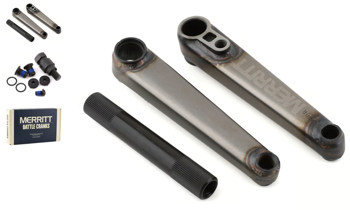 MERRITT BATTLE CRANKS 22MM SPINDLE WITH BOLTS AND CRANK PULLER TOOL RAW 160MM